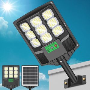 Lampadaires solaires d'extérieur, 12 000 lm, LED, avec télécommande et détecteur de mouvement, éclairage commercial pour l'extérieur : cour, garage, grange, allée.