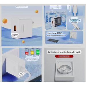Superchargeur 240W avec Câble USB-C 1.5M - Prise US - Blanc