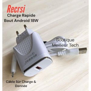 PREMIUM  RECRSI Chargeur Rapide 18W Bout Android Universel CH-Q323 Blanc - Compatible Samsung Xiaomi Tecno Infinix Huawei Etc BG