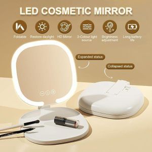 Miroir Maquillage Lumineux avec LED, Miroir de Voyage Portable, Mirroir Rechargeble