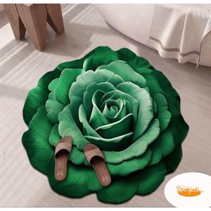 Tapis Rond à Motif Floral 3D Style Moderne Antidérapant, Séchage Rapide, Absorbant L'eau – Tapis de Sol Décoratif Ultra Doux pour Chambre, Salon & Salle de Bain(Vert)
