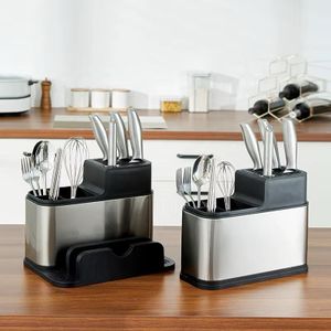 Support à ustensiles de cuisine grande capacité en acier inoxydable, anti-rouille, organisateur de couverts de cuisine avec filtre amovible pour l'eau