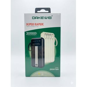 DAKEWEI  Power Bank Super Rapide 20000mAh (Modèle DKW-P26A) Noir avec Bande Blanche Élégante