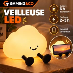 Veilleuse LED Tactile Nuage Mignon en Silicone - Lampe de Chevet Rechargeable USB avec Support Téléphone Intégré