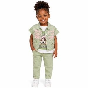 Ensemble fillette 3 pièces – t-shirt, veste et pantalon design – 1 à 5 ans - Vert