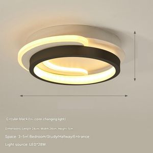 Lampe de balcon plafond moderne minimaliste réglable à trois couleurs LED ronde noire 28W