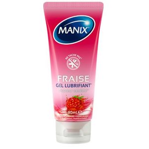 Manix Fraise : Lubrifiant Intime (80mL) Goût Fraise / Compatible avec les Préservatifs