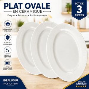Lot de 3 Plats Ovales en Céramique Blanche 
