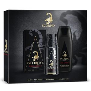 SCORPIO - Coffret 3 Produit Noir Absolu - Coffret Cadeau Homme Eau De Toilette 75ml, Gel Douche 250ml Corps et Cheveux Et Déodorant 150ml Importé De France 