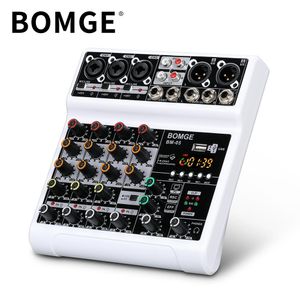 BOMGE Console de mixage audio BM05 à 5 canaux avec effet d'écho et de délai Bluetooth USB numérique, alimentation fantôme 48 V, stéréo, idéale pour l'enregistrement, le streaming en direct et le podcasting.