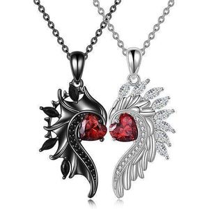Collier Clavicule Pendentif Charme Ailes d'Ange Démon pour Couple Romantique - Noir/Blanc