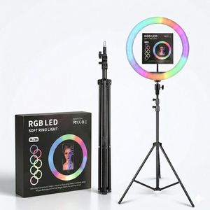 Ring Light 14 Pouces RGB Multicolore LED avec Trépied Ajustable et Support Téléphone – Éclairage Professionnel pour TikTok, YouTube, Maquillage, Selfies et Live Streaming