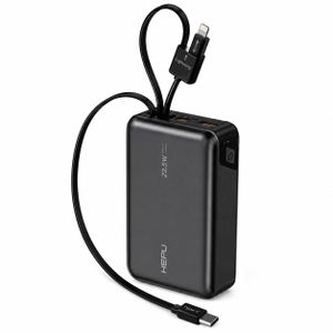 Hepu Power Bank 20000mAh Charge Rapide 22.5W – Câbles Intégrés