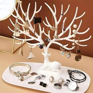 ShebSheb - ShebSheb Présentoir à bijoux en forme de bois de cerf, arbre à bijoux décoratif avec tiroir, support suspendu pour bagues, colliers, bracelets et boucles d’oreilles