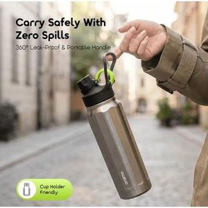 Oraimo  Gourde Isotherme RetroGeo 730 Gris Argent – Bouteille En Acier Inoxydable 730ml - Thermos Sport Et Bureau 24h Froid / 12h Chaud - Anti-Fuite