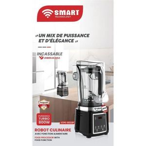SMART TECHNOLOGY Blender Multifonctions (STPE-8033P) Avec Bol Incassable - Résistant à L'eau - Ecran Tactile/ Moteur En Cuivre Pur - 800 W- 2L- Noir