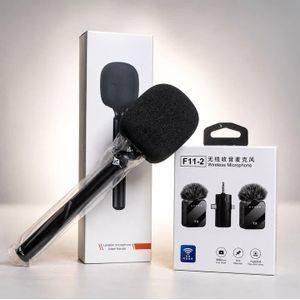 Kit Microphone Sans Fil 3-en-1 avec 1 Micros, Bâton à Main, Pince Cravate pour Téléphone, Appareil Photo, Studio, Vlog, Enregistrement Vidéo,..