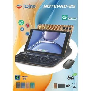 Idino Tablette PC Notepad 25, 512Go, 8Go RAM, Écran 8 pouces HD – Parfait pour les vidéos et les cours, prend carte SIM, Clavier et souris offerts, stylet, pochette-Gris