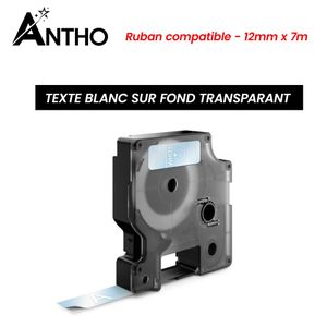 ANTHO Dymo D1 étiquettes Autocollantes - Impression en blanc sur Fond transparent - 12 MM X 7 M