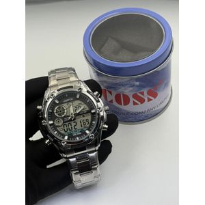 Joefox Montre étanche Pour Homme, De Luxe, En Acier Argenté, Numérique, à Quartz, Analogique - Argent