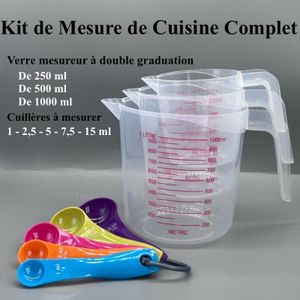 Kit de Mesure Complet pour la Cuisine : Tasses à Mesurer 250/500/1000ml, Cuillères à Mesurer 1-15ml, Outil de Précision pour la Cuisine et la Pâtisserie