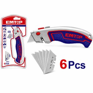 EMTOP EMTOP- Cutter Professionnel Pliable avec 6 Lames SK5, Couteau Utilitaire à Changement Rapide, Poignée Ergonomique, Cutter Robuste pour Carton, Emballage et Bricolage, Lames 19 × 61 mm