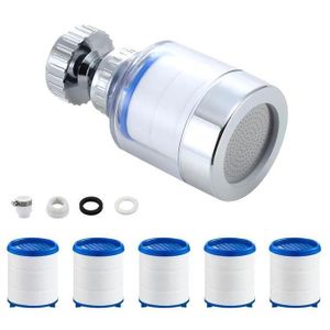 Robinet d'eau filtrée (inclut 6 cartouches filtrantes) – Filtre universel pour robinet de cuisine : élimine efficacement le chlore résiduel, le fluor, les métaux lourds et les impuretés liées à la dureté de l'eau 