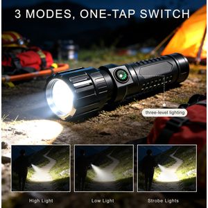 Portable zoomable LED lampe de poche de recharge rapide Type-C avec 3 modes et affichage électrique parfait pour la randonnée au camping et les urgences quotidiennes