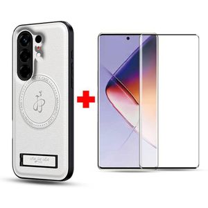 Tecno Pack Protection Coque en Cuir PU + Antichoc ultra HD - Compatible Camon 50 Pro 4G - Blanc