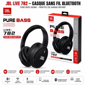 Article  JBL LIVE 782 – Casque Sans Fil Bluetooth Pure Bass Sound Avec Microphone Intégré, Longue Autonomie, Design Pliable – Noir