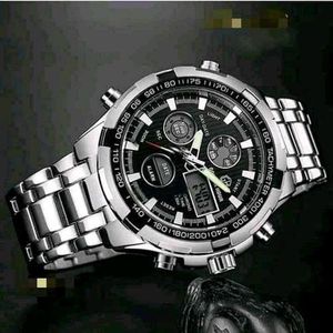 Quamer Montre Homme Haut De Gamme  Argenté Fond Noir