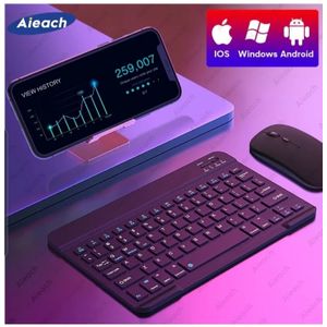 Mini Clavier Et Souris Sans Fil, Rechargeable, Pour Ordinateur Windows, Pc Portable Et Tablette Avec Support