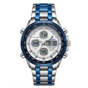 Quamer Montre Homme à Quartz Avec Double Affichage, En Acier Inoxydable, Nouvelle Collection