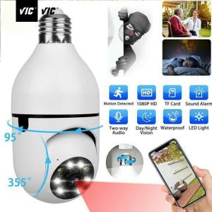 VIC Caméra de surveillance ampoule 1080P, WiFi, vision nocturne, suivi HD
