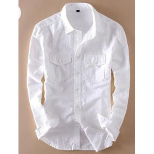 STUDIO Chemise Homme Urbaine  Manches Longues Lin Blanc