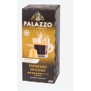 20 capsules de café Palazzo Espresso Intenso (20 pièces). moyen fort. Force 7/10. Adapté machine Nespresso. Riche et intense, il a un goût délicieux. Importé de France