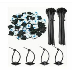 Lot De 100 Embases Adhésives Avec Serre-Câbles Pour Rangement De Fils – Noir
