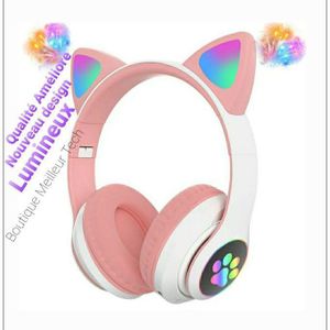 PREMIUM  Casque Enfant STN-28 Rose - Casque Bluetooth, Casque Lumineux, Casque Oreilles Chat BG