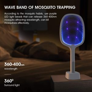 Raquette Anti-Mouches Et Moustiques Électrique, Avec Lampe LED Rechargeable Par USB Pour Piéger Les Insectes Pendant L'Été, 3000V