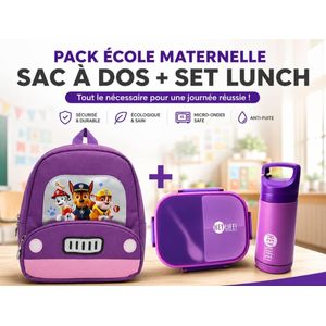Pack École Maternelle : Sac à Dos + Set Lunch (Boîte à Goûter et Gourde)
