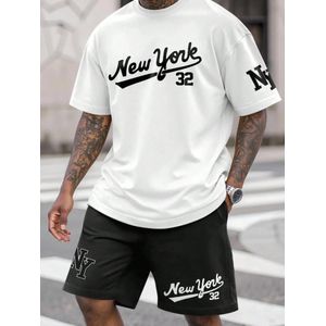 Dou-color Ensemble 2-en-1 pour hommes T-shirt à manches courtes et shorts - Blanc noir