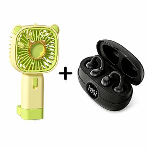 Ventilateur Portable Rechargeable + Écouteurs Bluetooth Sans Fil LED