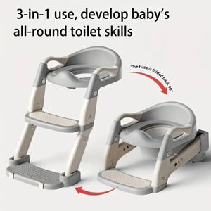 Échelle de toilette pliable trois-en-un pour enfants, antidérapante et imperméable, avec protection anti-éclaboussures et siège de toilette pour l'apprentissage de la propreté autonome des enfants (gris).
