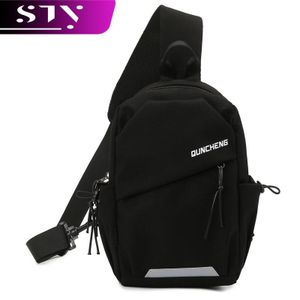 STY Sac de poitrine minimaliste noir unisexe sacs à bandoulière en Nylon avec bande réfléchissante de poche anti-vol