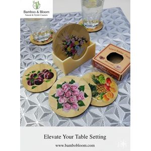 Ensemble de 6 Sous-Verres en Bambou 100% Naturel - Écologique, Antibactérien, Résistant à la Chaleur - Avec Support de Rangement Compact