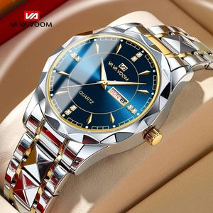 Va Va Voom Montre Homme Élégante Quartz avec Bracelet Acier Bicolore et Affichage Jour/Date