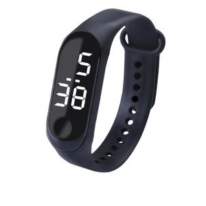 Montre électronique pour enfants à écran tactile LED étanche, bracelet sportif lumineux - Noir