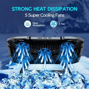 Pad de refroidissement pour ordinateur portable de 12 à 17 pouces, 5 ventilateurs silencieux, 5 angle réglable avec porte-téléphone