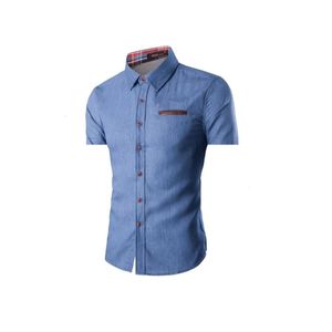 STUDIO Chemise Homme Jeans Manches Courtes Bleu Clair