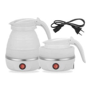 bouilloire électrique pliable générique est conçue en silicone blanc avec une base en acier inoxydable.